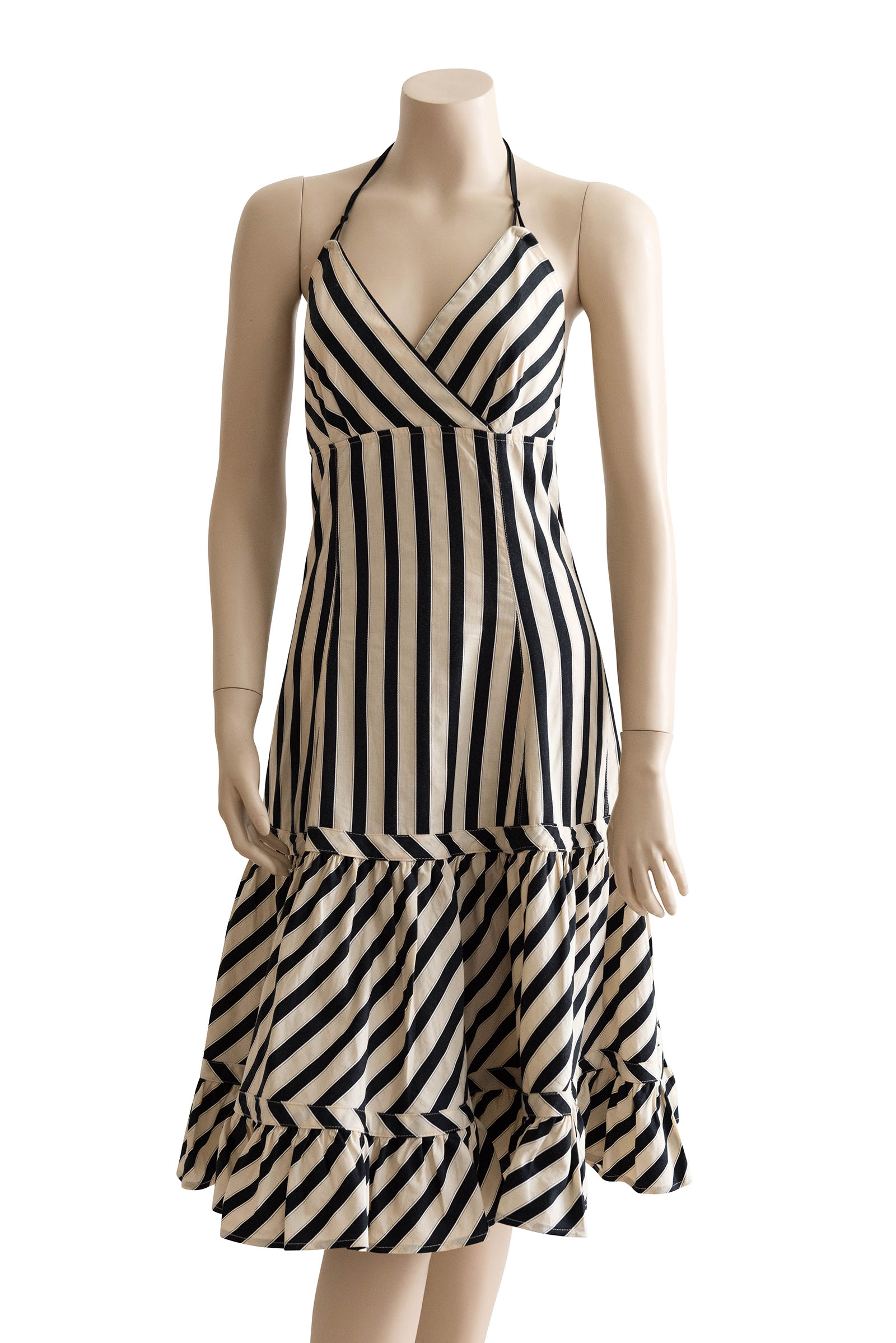 Womens Witchery Cream & Black Striped Halterneck Dress Preloved - Size ...